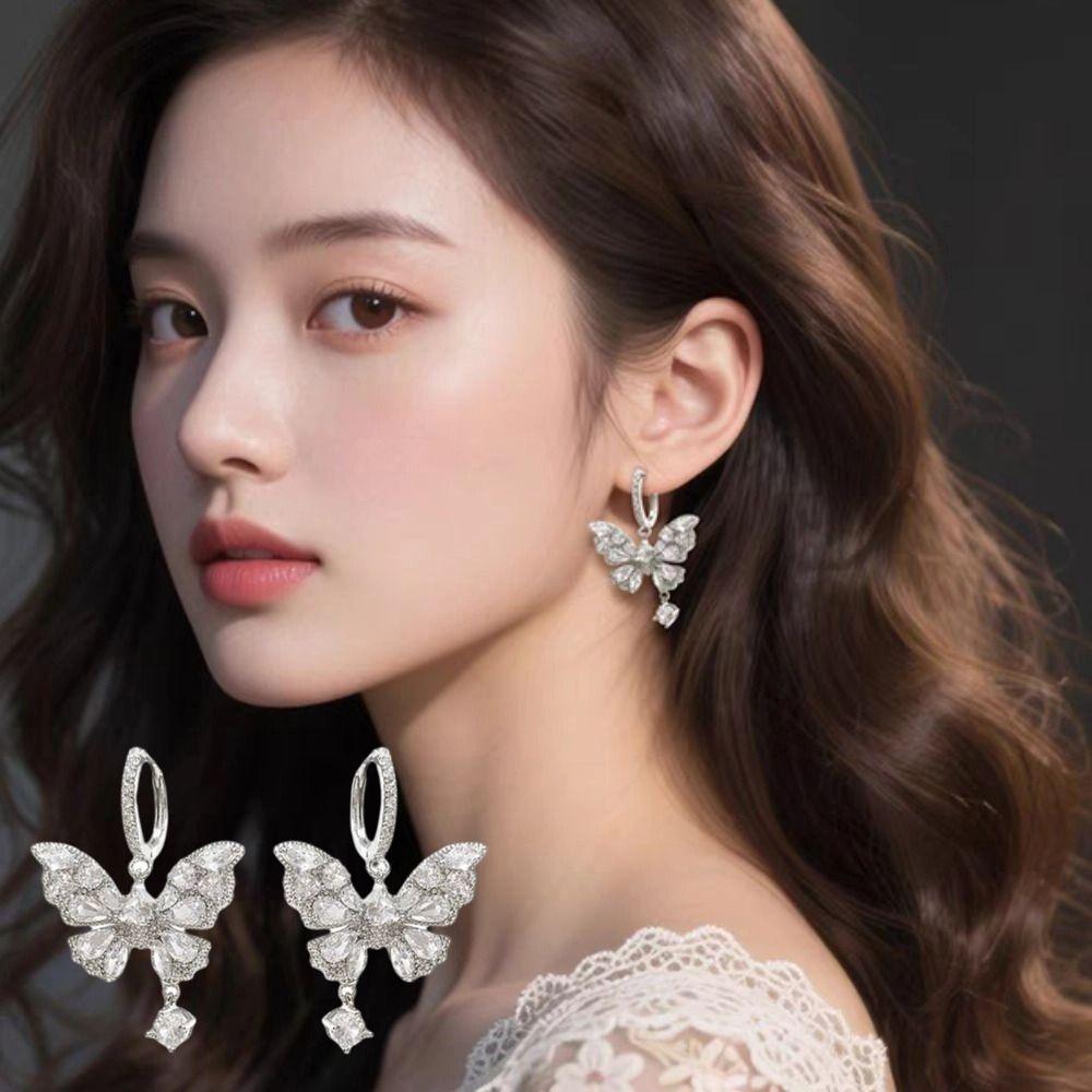 Light Luxury Butterfly Drop Earring Hook Piercing Ear Jewelry Accessories  Girls