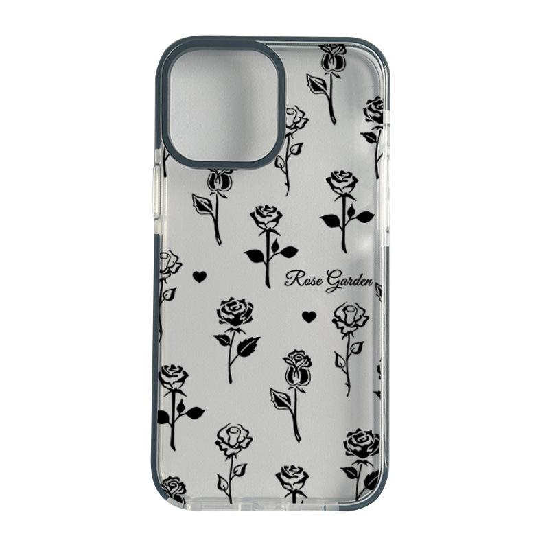 Ins wind black rose mobile phone case premium sketch flower iPhone17 promax anti-drop protective case