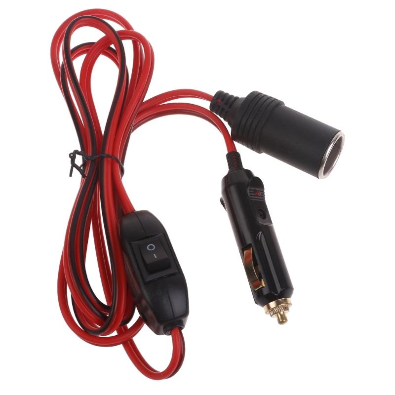 Cigarette Lighter Extension Cord with Switches Male Plug to Female Socket Heavy Duty Extension Cable with LED Lights