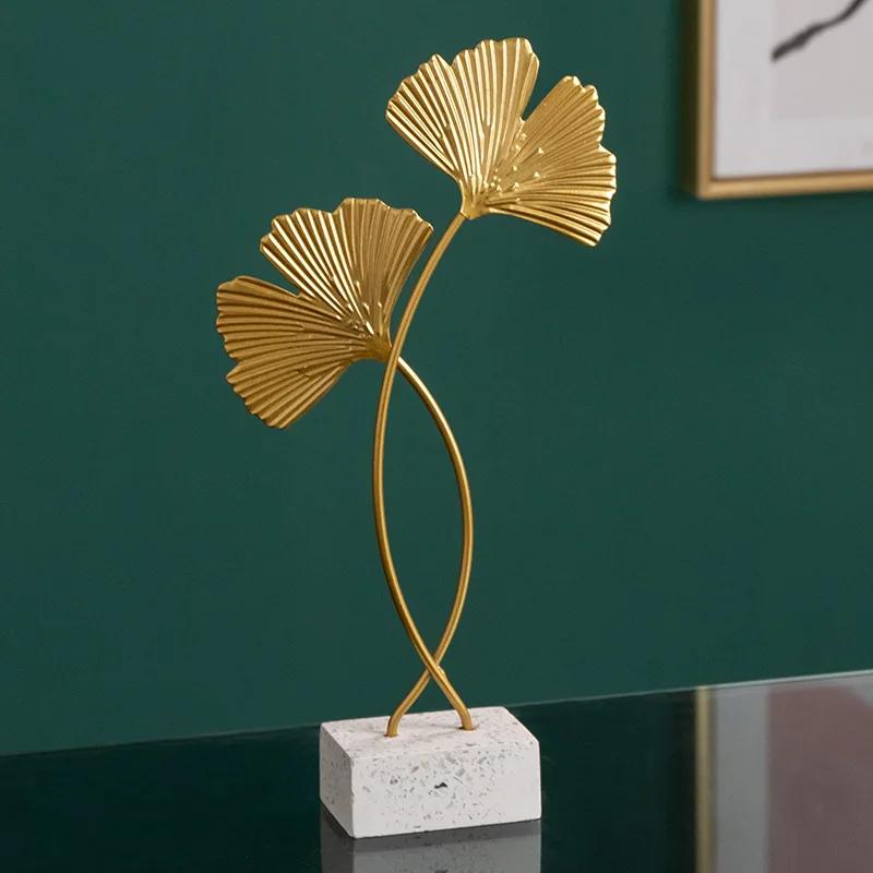Golden Ginkgo Leaf Crafts Leaves Sculpture Nordic Iron Art Livingroom Decor Home Decoration Accessories Office Desktop Ornaments