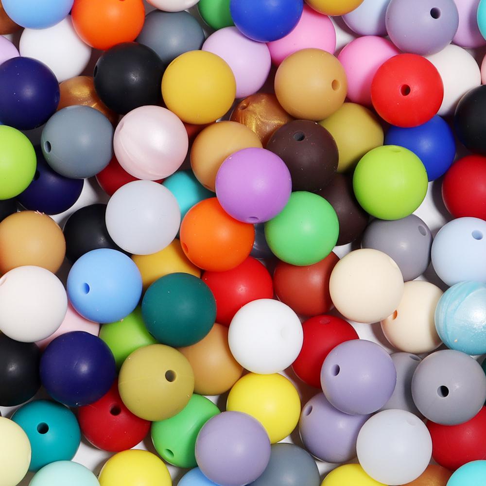 20pcs/lot 12mm 15mm Candy Color Silicone Beads Round Loose Spacer Beads For DIY Keychains Necklace Bracelet Beaded Pen Decor