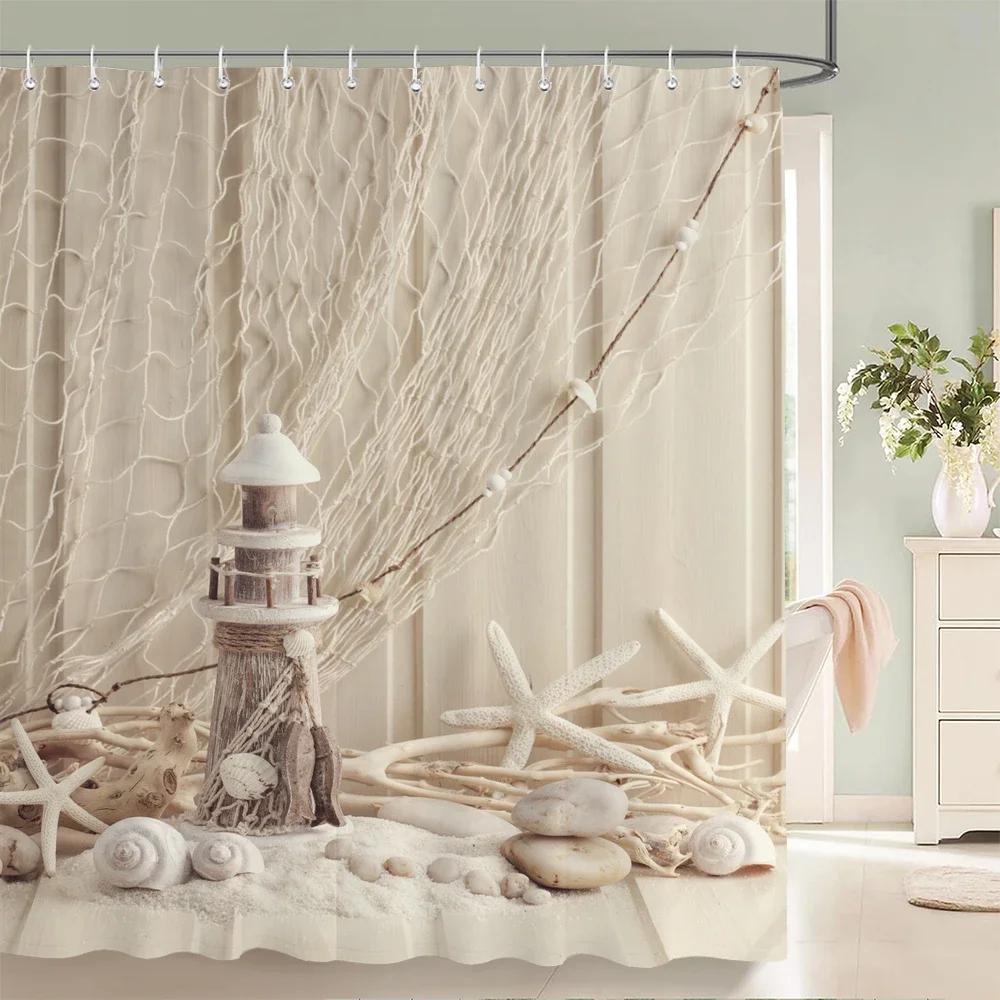 3d Printing Sea View Beach Shell Sea Surf Shower Curtains  Bathroom Curtain Waterproof Polyester Cloth With Hook Bath Home Decor