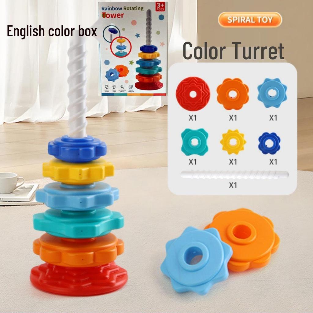 Colorful Rainbow Tower Stacking Rings - Educational Baby Toy for Early Learning and Shape Matching