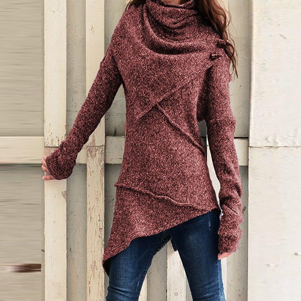 Damen Herbst Winter Rollkragen Strickpullover Unregelmäßiger Saum Slim Damenbekleidung Mode Slim Femme Elastizität Pullover