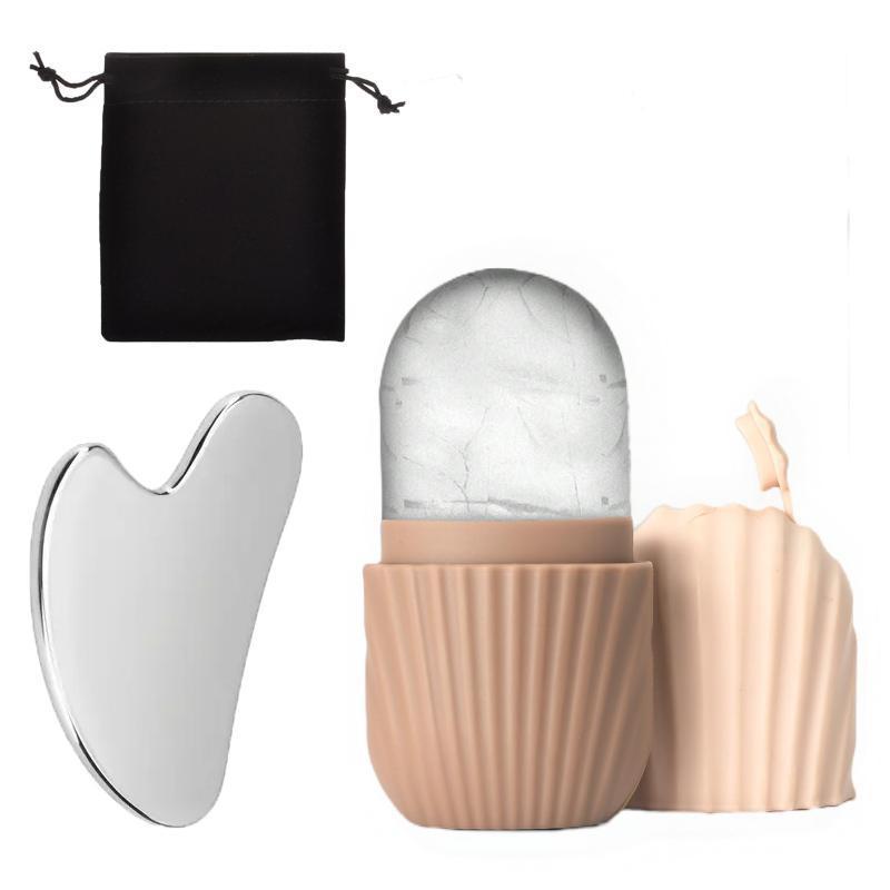 Stainless Steel Gua Sha Ice Face Roller Kit 3PCS Beauty Cooling Facial Tool For Lifting Puffiness Reduction Skin Care