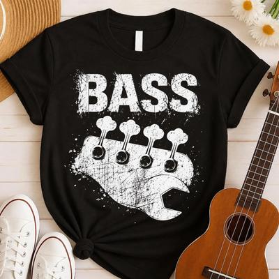Distressed Bass Guitar Headstock T Shirt Vintage For Bassists Rock Music Lovers Player Vintage Comfortable Slightly