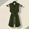Medieval Viking Tunic Shirt V-Neck Sleeveless with Belt Mid Length Plus Size Cosplay Stage Renaissance Events Performance Halloween Costume Pirate Top