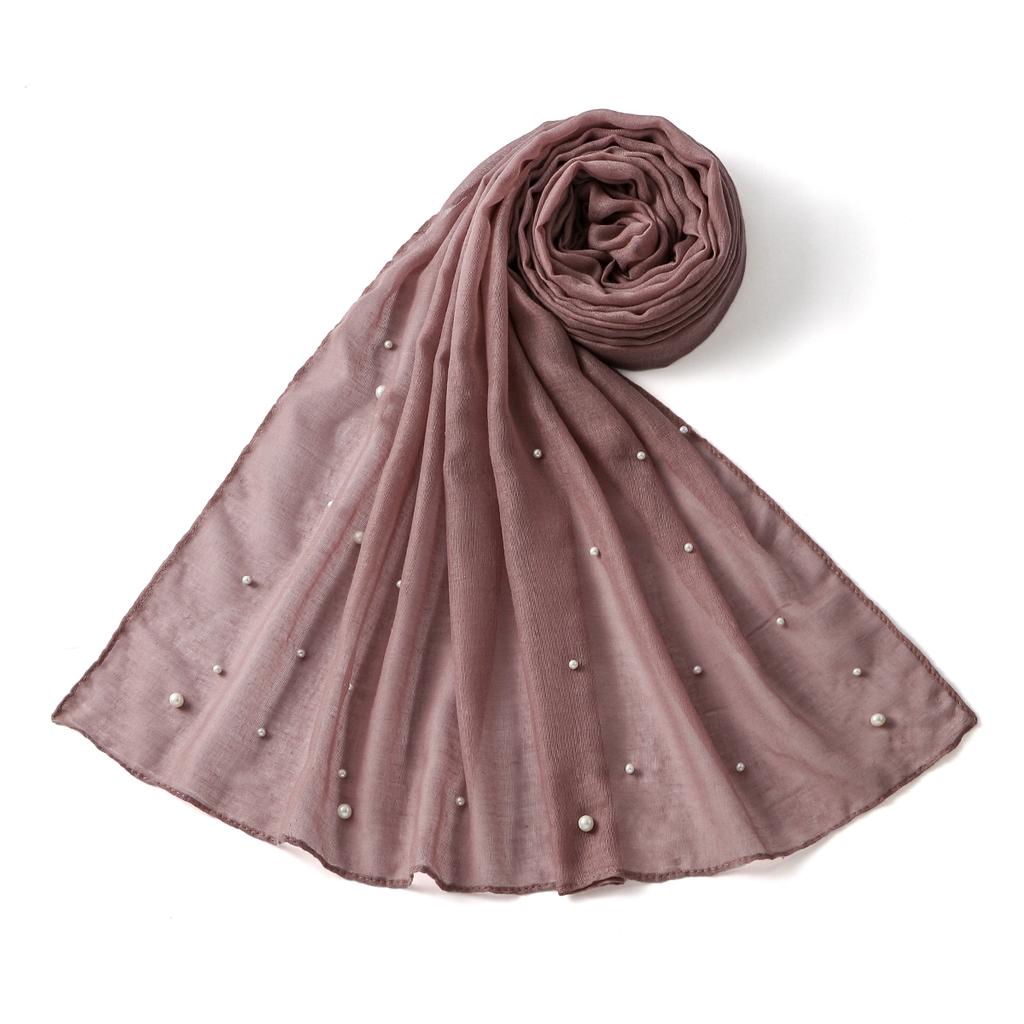 Pearls Tr Cotton Hijab Scarf Woman Muslim Hijabs Shawl Solid Color Headband Lady Fashion Long Wraps Female Turban Headscarf