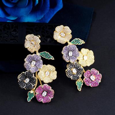 CMM Exclusive Design Multi Flower Drop Earrings High Quality Cubic Zirconia Party Jewelry