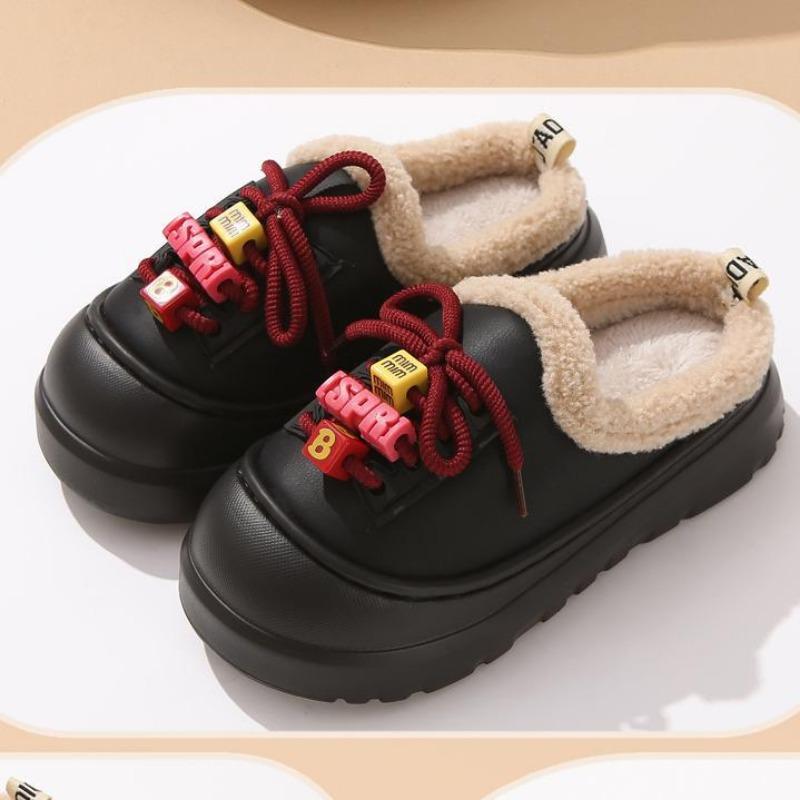 

Under the line, the whole piece of velvet thermal cotton slippers, autumn and winter women s indoor lace-up beaded bag head drag, outside wear 36-37