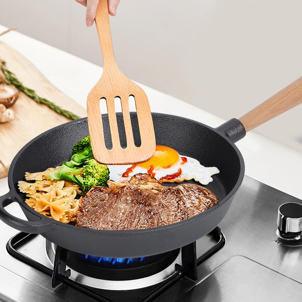 Haushaltsküchenutensilien Gusseisen Bratpfanne Bratpfanne Kochen Steakpfanne mit HolzgriffBratpfanne mit Holz