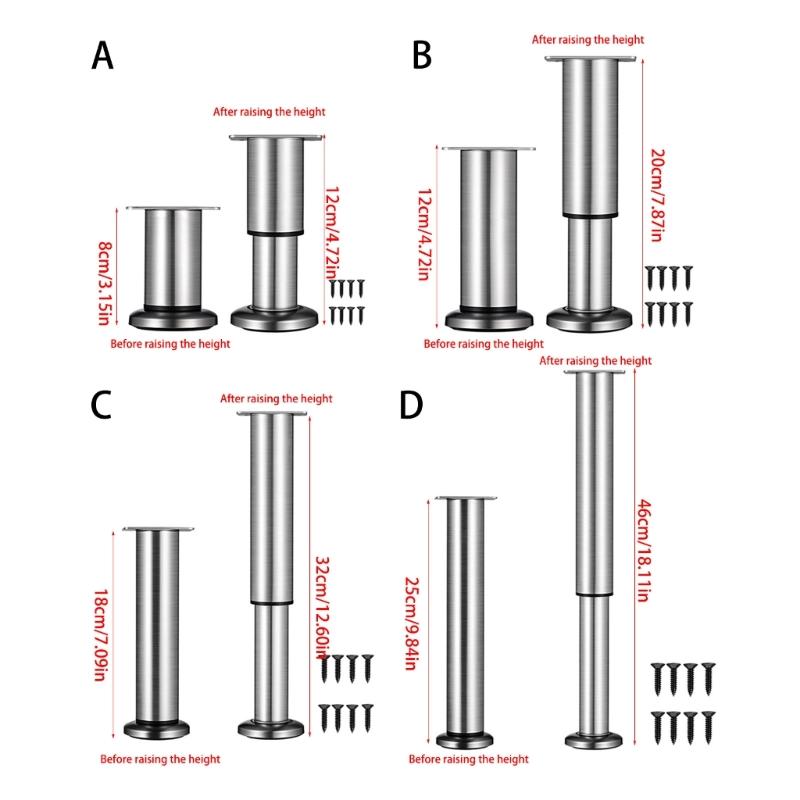  Round Adjustable Furniture Legs 15cm  Steel 250kg Load Capacity Not  Slip Base for Bed Sofa Table