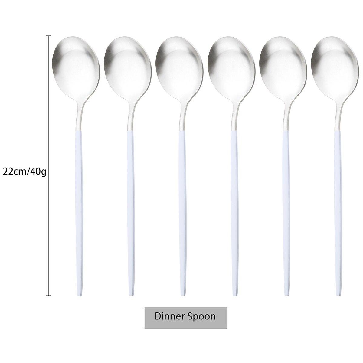 

6Pcs/Set Набір обідніх ложок із чорного золота Матовий столовий посуд із нержавіючої сталі Вестерн Столові прилади Десертна ложка Посуд для вечірки Кухонний набір столового срібла білий/срібний