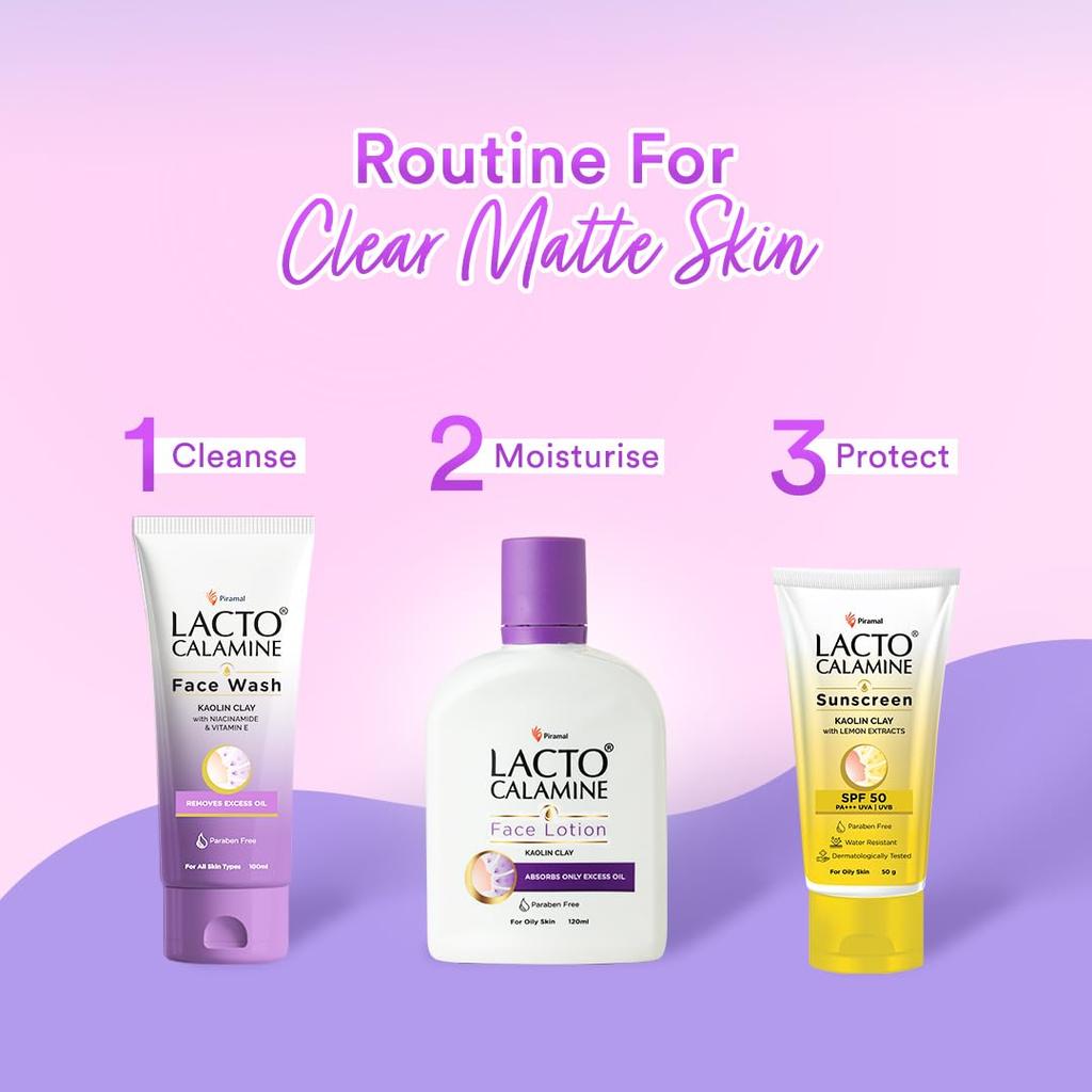 Lacto Calamine Face Wash For Oily Skin Kaolin Clay, Niacinamide & Vitamin E 100ml Pack Of 2 | Controls Oil, Pimples, Blackheads, Whiteheads