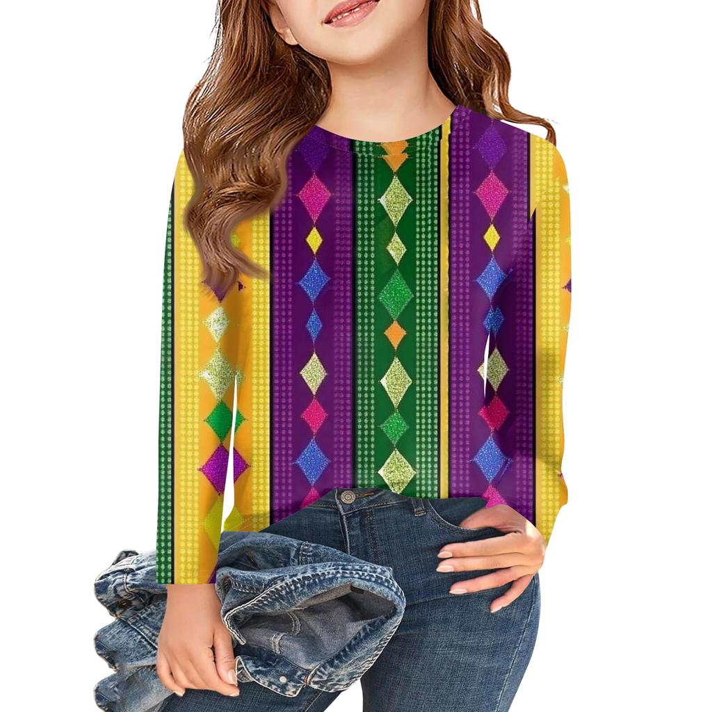 Dívčí trička s dlouhým rukávem Dětské podzimní topy Kulatý výstřih Potištěná základní trička