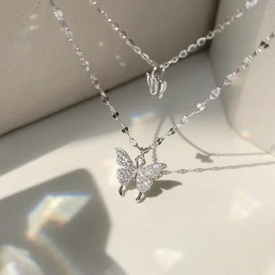 Sterling Silber Doppelschicht Schmetterlingshalskette weibliche Nische kalter Wind Sterling Silber gestapelte Schlüsselbeinkette