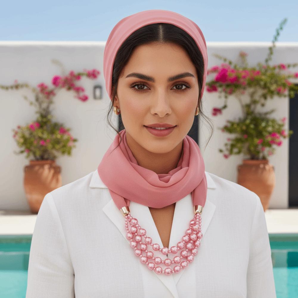 Layered Scarf Necklace Jewelry Two-in-one Chiffon Head Wrap Pearl Pendant Hijab Performance