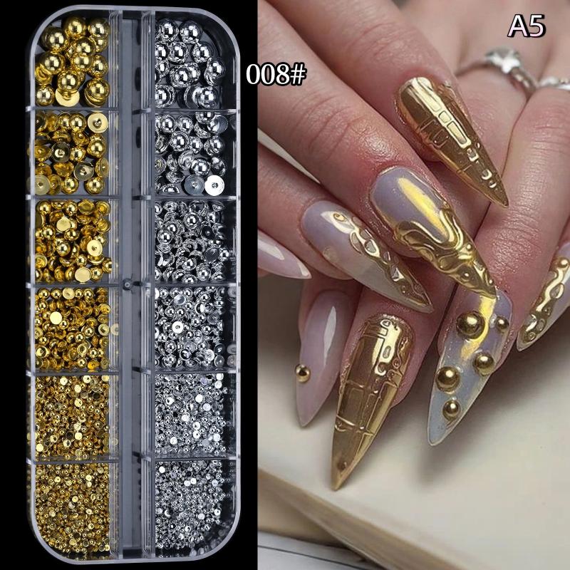 

12 Grid Mixed Metal Punk Style Rivets Bow 3D Nail Decoration Gold Silver Nail Jewelry Nail Charm Manicure Studs