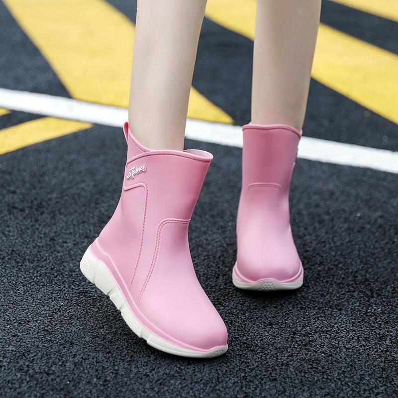 Women's Mid-calf Rain Boots with Anti-wear Edge Lightweight Wading Shoes Kitchen Rubber Shoes