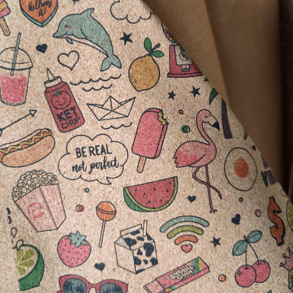 Designer 0.45 mm Organic Vegan Synthetic Printed PU Leather Cork Fabric for Clothing Bags Shoes Making Phone Case Cover Notebook