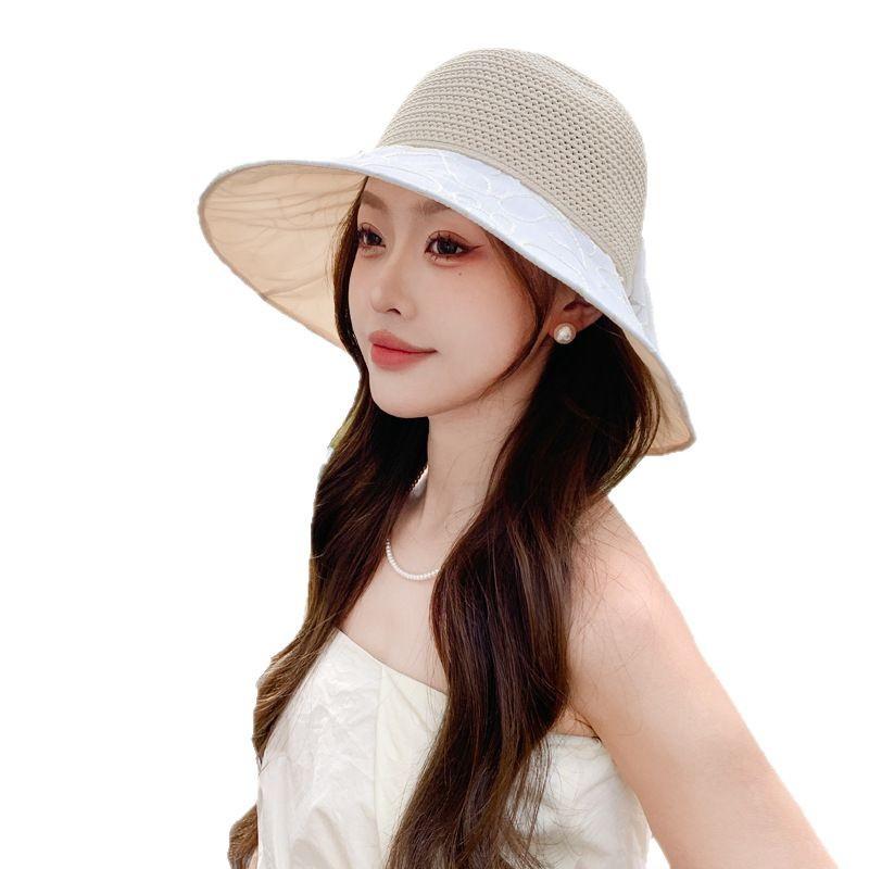 Hut Damen Strickstrohhut Sommer Schleife Fischerhut Outdoor Reise Sonnenhut