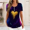 Women Plus Size Round Neck Short Sleeve T Shirt Golden Brushed Heart Cosmic Galaxy Space Print Double Layer Front Top