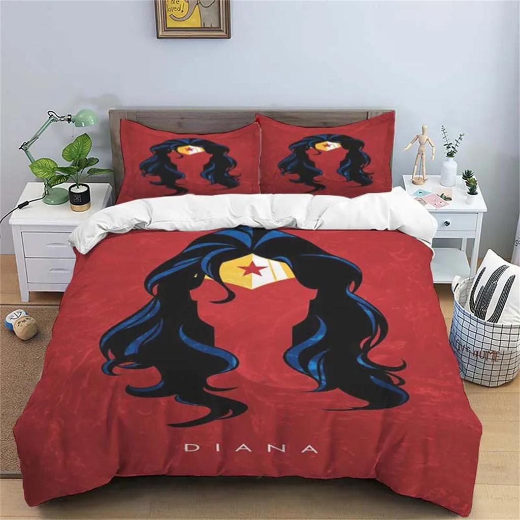 Anime Wonder Woman Themed Comfortable Bedding Set for Decorating Your Bedroom for All Seasons, Duvet Cover with Pillowcase75*50