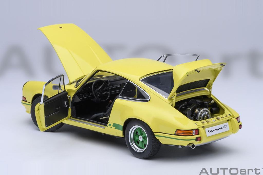 AUTOart Scale Porsche 911 Carrera RS Yellow with Green Finished Product 78033 1/18 2.7 (Light Stripes)