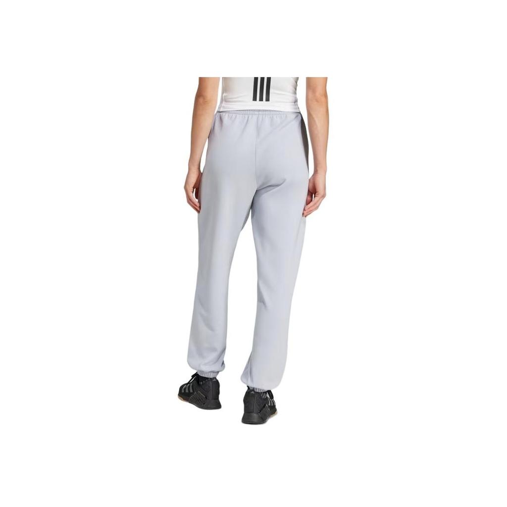 Adidas Solid Color Lace-Up Loose Tapered Knit Sports Pants Women Bottoms Halo-Silver JP2643