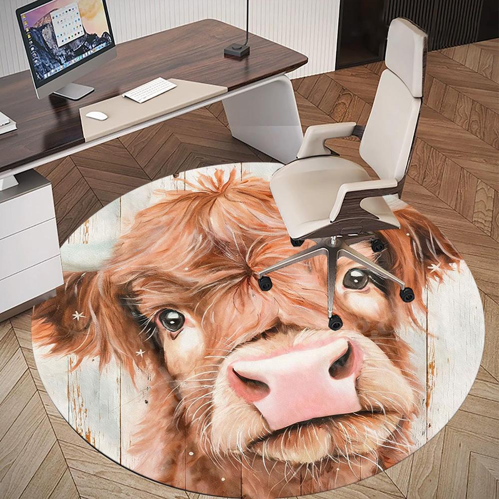 1PC cow painting Office Round Area Rug, Under Office Chairs Bedroom Living Room Home Decor,Carpet for Office, -1110170