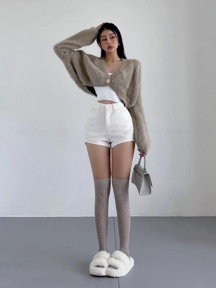 Sexy šortky Dámské Zimní Móda Nové Nepravidelný Vysoký Pas Pevné Tenké Zavinování Boky Šortky Kapsy Streetwear Dámské Běžné