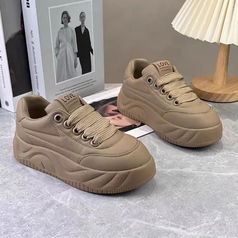 Damen Casual Sneaker Damen Trend Ballerinas Leder Dicksohlige Damen Neue Mode Herbst Winter Komfort Vulkanisierte Plateau Schuhe