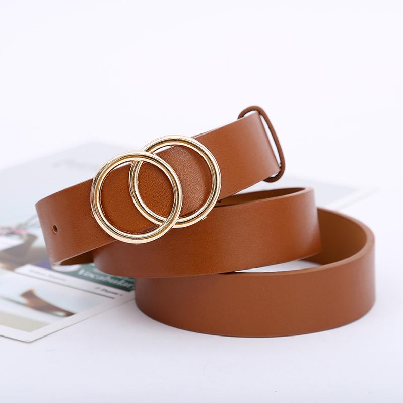 Women's Black Minimalist Double O Buckle Leather Belt – Korean-Style Waistband, Thin Fashion Accessory for Skirts and Jeans