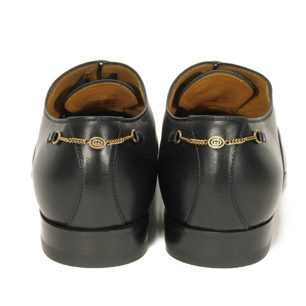 Used 9539 Lace-up Derby Shoes, Calfskin, Size 9.4", 699306, 0F300, 1000, 7902, 5 Interlocking G Chains, Black Men's