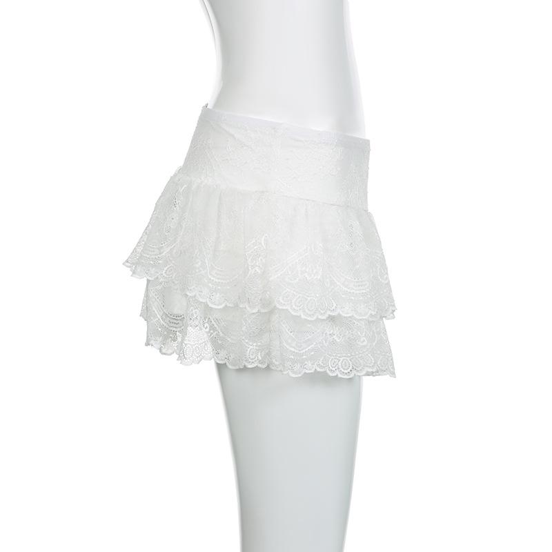 2024 Summer Street Style Low-Waist Lace Patchwork A-Line Mini Skirt for Women
