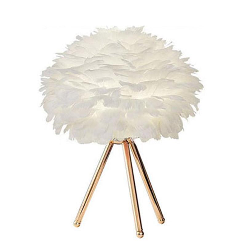 Feather LED Table Lamp with Push Button Subdued Light Decorative Gold Desk Bed Night Light