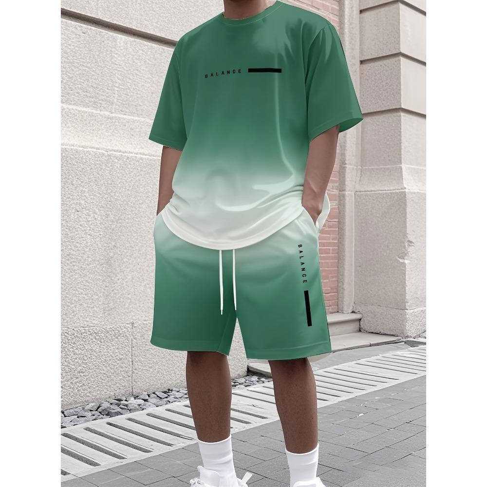 2026 Letter Printed Men's T-shirt and Shorts Set Loose Fit Short Sleeved Top and Shorts Summer Vacation Men's Clothing