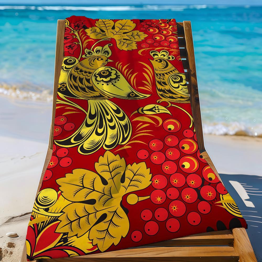 Art Russian Khokhloma Towel Sports Quick Dry Travel Camping Gear Sandproof Soft Light Large Beach Towel