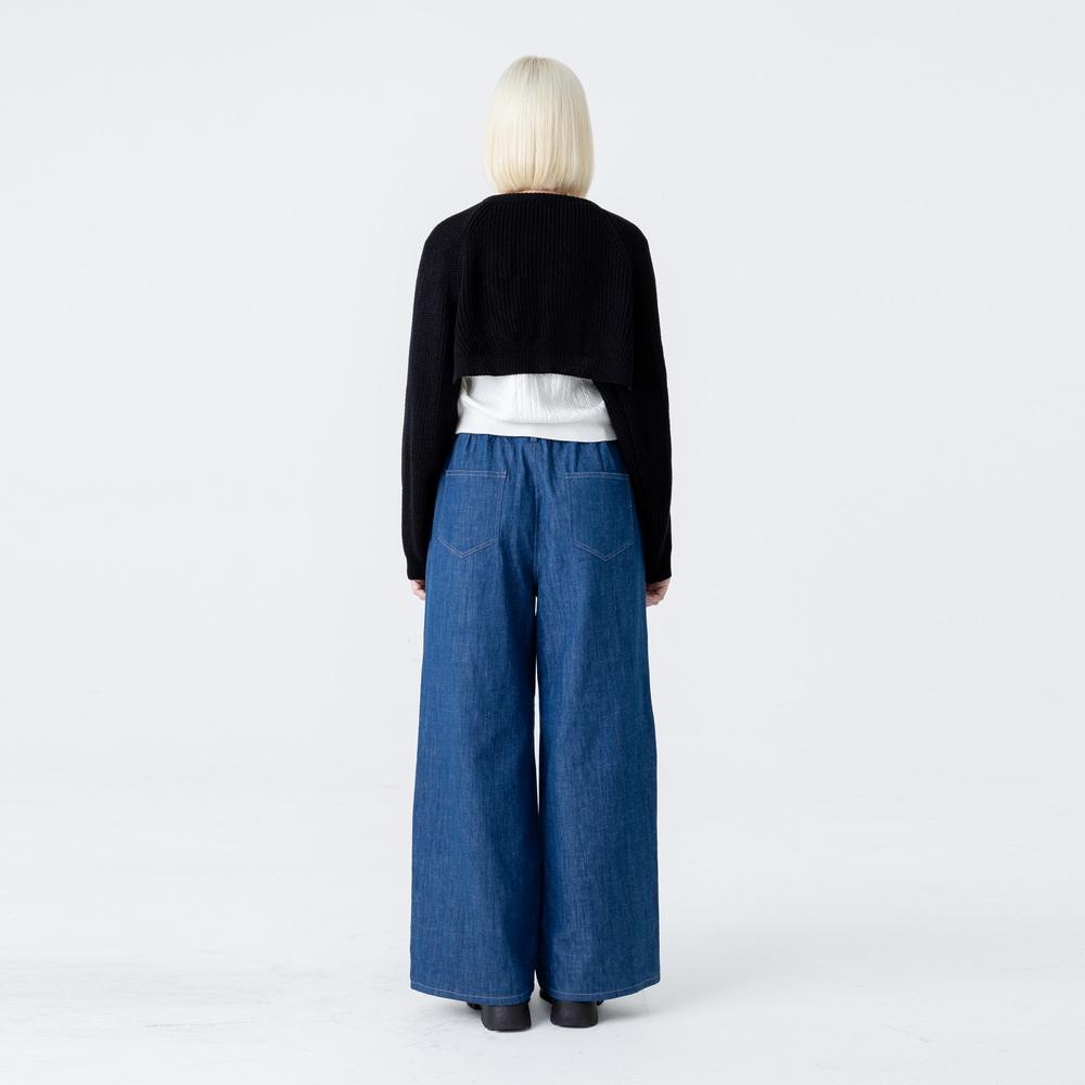 WUNDER GEIST Elastic Waist Medium Blue Denim Wide Cargo Pants
