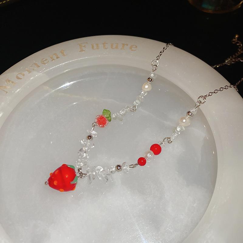 Acetate Plate Resin Strawberry Pearl Necklace Accessories High Sense Fashion Unique Clavicle Chain Versatile Necklace Women