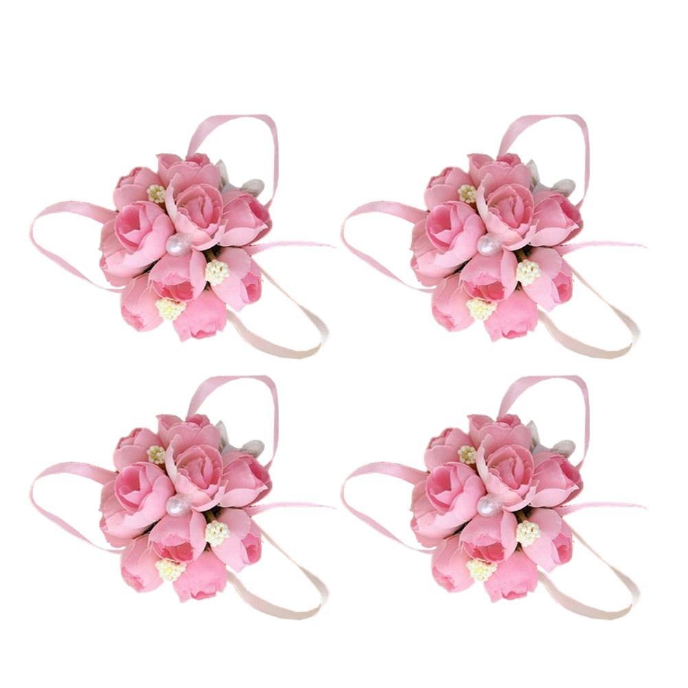 4Pcs Wedding Wrist Flower Brooch Silk Artificial Flower Decor for Bride Bridal Party Dance Wedding Photos Outdoor Ceremony Noble