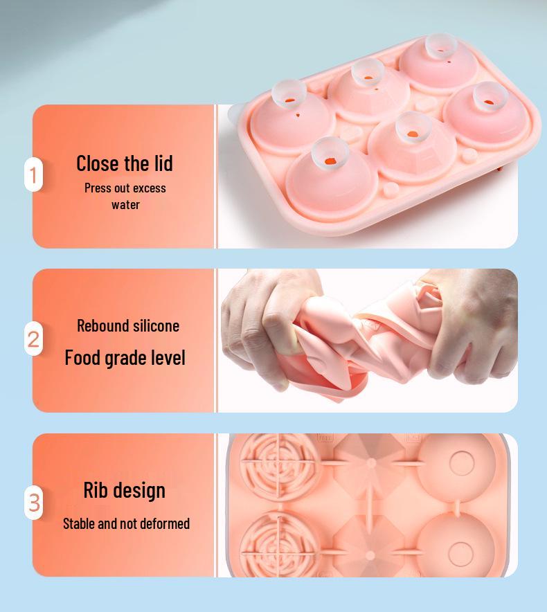 6-Cavity Diamond Rose Ice Cube Mold - Easy-Release Platinum Silicone Tray