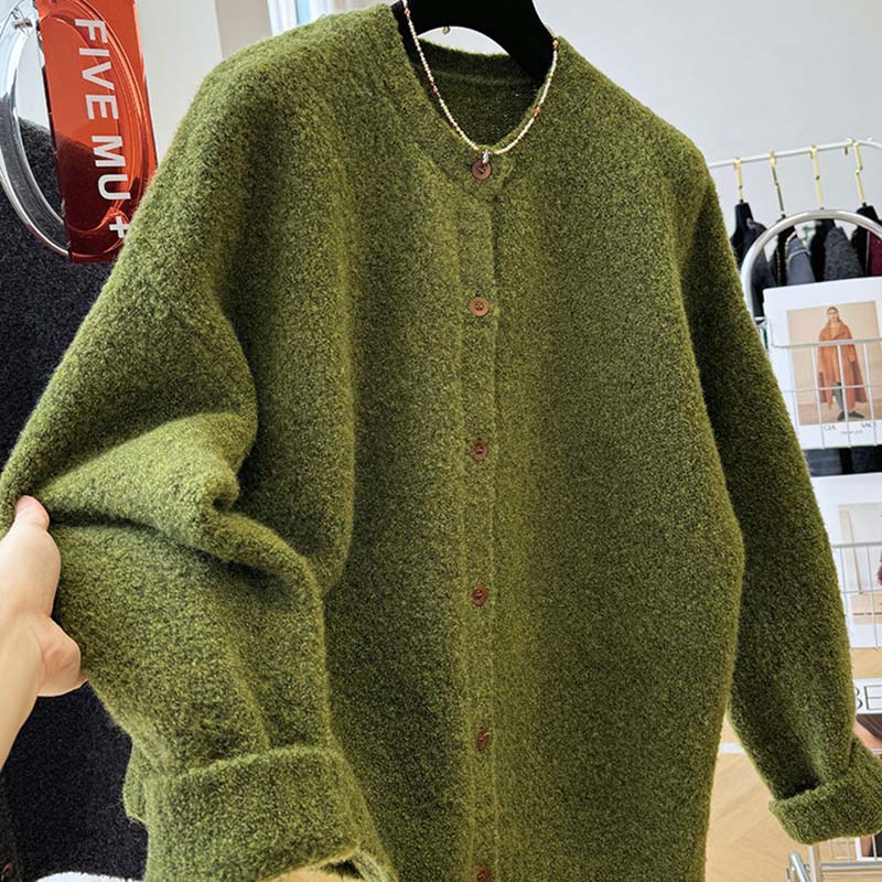 

Пальто для женщин Зимнее Утепленное Повседневное Оверсайз Свободного кроя С круглым вырезом Кардиган Ветровка Свитер Пальто Куртка XXL зелёный