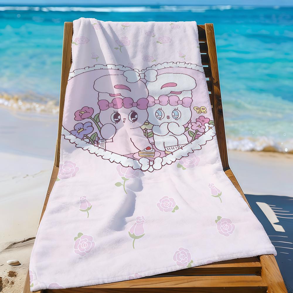 Cartoon Pink E-Esther-S Bunny Cute Rabbit Towel Sports Quick Dry Travel Camping Gear Sandproof Soft Light Large Beach Towel