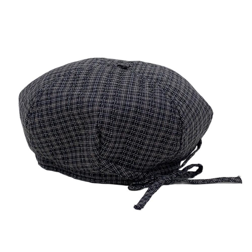 Korean Style Women Painter Hat Bow Women Octagonal Cap Sweet Plaid Beret Hat  Girl