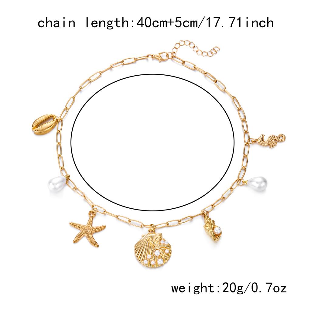 New Trendy Shell Starfish Conch Pendant Necklace for Women Minimalist Imitation Pearl Chain Necklace Summer Beach Party Jewelry