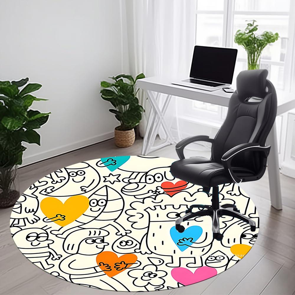 1pc Heart Characters Office Round Area Rug, Indoor Mat Suitable ForOffice, Under Office Chairs Bedroom Living Room Home Decor, Room Decot228