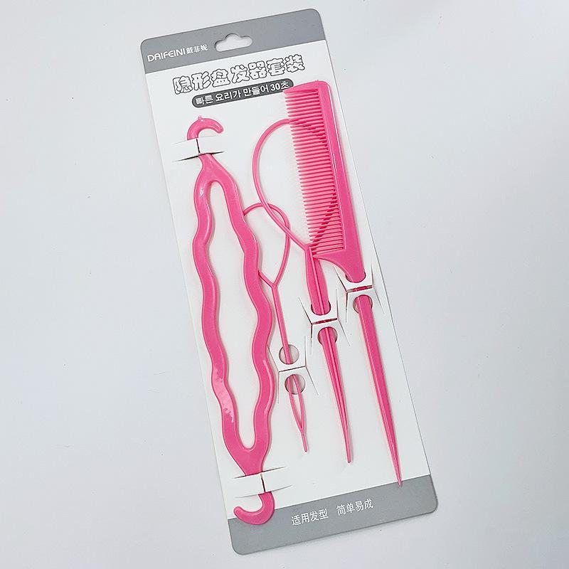 4-piece hair tray, hair straightener, comb, hair styling tool kit, braided doughnut, hair care accessories.