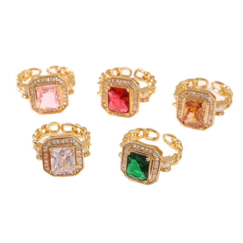 European American High-end Gem Ring Women Niche Light Luxury Zircon Open Adjustable Finger Jewelry Gift