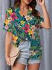 2026 New Women's Fashion Trendy Simple and  Casual Hawaiian Floral and Botanical Print Short-Sleeve Shirt
